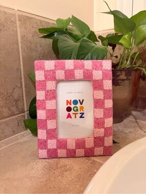 Cost Plus World Market Pink Checkerboard Beaded Frame